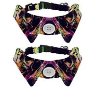 2 Pack Dog Collar with Bowtie, Colorful Halloween Skull Mushroom Spider Web Soft Pet Cats Necktie for Small Dogs Wedding Birthday Costumes