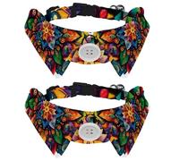 2 Pack Dog Collar with Bowtie, Colorful Mandala Art Soft Pet Cats Necktie for Small Dogs Wedding Birthday Costumes