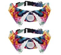 2 Pack Dog Collar with Bowtie, Colorful Watercolor Butterfly and Flowers Soft Pet Cats Necktie for Small Dogs Wedding Birthday Costumes