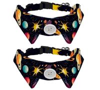2 Pack Dog Collar with Bowtie, Cosmos Planets Comets Night Sky Galaxy Pattern Soft Pet Cats Necktie for Small Dogs Wedding Birthday Costumes