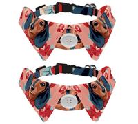 2 Pack Dog Collar with Bowtie, Cute Cartoon Parisian Dachshund Soft Pet Cats Necktie for Small Dogs Wedding Birthday Costumes