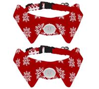 2 Pack Dog Collar with Bowtie, Cute Christmas Snowflake Pixel Red Pattern Soft Pet Cats Necktie for Small Dogs Wedding Birthday Costumes