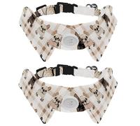 2 Pack Dog Collar with Bowtie, Cute French Bulldog on Plaid Background Soft Pet Cats Necktie for Small Dogs Wedding Birthday Costumes