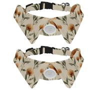 2 Pack Dog Collar with Bowtie, Cute Orange Flowers with Petals and Sage Green Stems Soft Pet Cats Necktie for Small Dogs Wedding Birthday Costumes