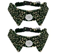 2 Pack Dog Collar with Bowtie, Cute Small Clover Leaves on Dark Green Background Soft Pet Cats Necktie for Small Dogs Wedding Birthday Costumes
