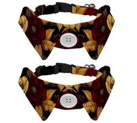 2 Pack Dog Collar with Bowtie, Golden Flower Rose and Leaves Soft Pet Cats Necktie for Small Dogs Wedding Birthday Costumes