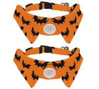 2 Pack Dog Collar with Bowtie, Halloween Bats Silhouette on a Orange Background Soft Pet Cats Necktie for Small Dogs Wedding Birthday Costumes