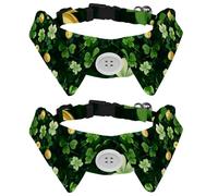 2 Pack Dog Collar with Bowtie, Happy St. Patrick's Day Green Clover Twigs and Gold Coins Soft Pet Cats Necktie for Small Dogs Wedding Birthday Costumes