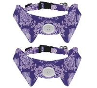 2 Pack Dog Collar with Bowtie, Indian Elephants and Floral Elements Purple Soft Pet Cats Necktie for Small Dogs Wedding Birthday Costumes