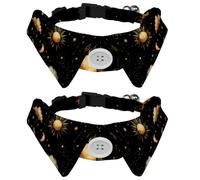 2 Pack Dog Collar with Bowtie, Magic Sun Moon Clouds Stars on Dark Background Soft Pet Cats Necktie for Small Dogs Wedding Birthday Costumes