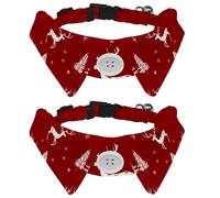 2 Pack Dog Collar with Bowtie, Merry Christmas Seamless Reindeer Tree and Snowflakes Soft Pet Cats Necktie for Small Dogs Wedding Birthday Costumes