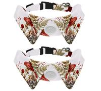 2 Pack Dog Collar with Bowtie, Mushrooms Fern and Berries Soft Pet Cats Necktie for Small Dogs Wedding Birthday Costumes