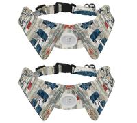 2 Pack Dog Collar with Bowtie, Nautical Beach Sailboat Lighthouse Compass Anchor Soft Pet Cats Necktie for Small Dogs Wedding Birthday Costumes