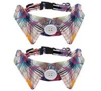 2 Pack Dog Collar with Bowtie, Plaid Pattern Crossing Lines Thin Stripes Soft Pet Cats Necktie for Small Dogs Wedding Birthday Costumes
