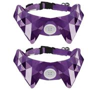 2 Pack Dog Collar with Bowtie, Purple White Geometric Art Pattern Soft Pet Cats Necktie for Small Dogs Wedding Birthday Costumes