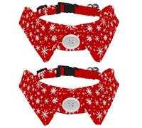 2 Pack Dog Collar with Bowtie, Red and White Snowflakes and Stars Christmas Pattern Soft Pet Cats Necktie for Small Dogs Wedding Birthday Costumes