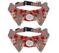 2 Pack Dog Collar with Bowtie, Red Orange and Brown Abstract Wildflower Soft Pet Cats Necktie for Small Dogs Wedding Birthday Costumes