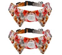 2 Pack Dog Collar with Bowtie, Red Pink Orange Brown Abstract Wild Flower Soft Pet Cats Necktie for Small Dogs Wedding Birthday Costumes