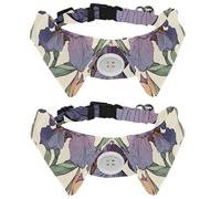 2 Pack Dog Collar with Bowtie, Retro Iris Flowers Pattern Soft Pet Cats Necktie for Small Dogs Wedding Birthday Costumes