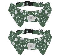 2 Pack Dog Collar with Bowtie, Seamless Ditsy White Floral Pattern on Sage Green Soft Pet Cats Necktie for Small Dogs Wedding Birthday Costumes