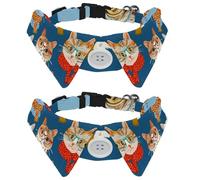 2 Pack Dog Collar with Bowtie, Seamless Pattern Hipster Cute Cats Soft Pet Cats Necktie for Small Dogs Wedding Birthday Costumes