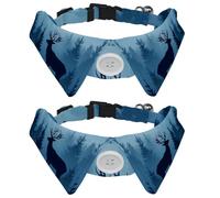 2 Pack Dog Collar with Bowtie, Silhouettes of Morning Forest Pine Trees Deer Soft Pet Cats Necktie for Small Dogs Wedding Birthday Costumes