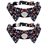 2 Pack Dog Collar with Bowtie, Small Flowers Prints Ditsy Flowers Soft Pet Cats Necktie for Small Dogs Wedding Birthday Costumes