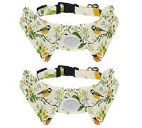 2 Pack Dog Collar with Bowtie, Spring Bird with Flowers Seamless Pattern Soft Pet Cats Necktie for Small Dogs Wedding Birthday Costumes