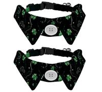 2 Pack Dog Collar with Bowtie, St Patricks Day Lucky Clover Leaves Wavy Dark Background Soft Pet Cats Necktie for Small Dogs Wedding Birthday Costumes