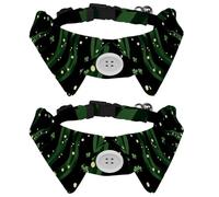2 Pack Dog Collar with Bowtie, St Patricks Day Lucky Shamrock Wavy Dark Background Soft Pet Cats Necktie for Small Dogs Wedding Birthday Costumes