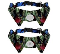 2 Pack Dog Collar with Bowtie, Strawberry Plant Leaves Blue Meadow Flower Soft Pet Cats Necktie for Small Dogs Wedding Birthday Costumes