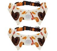 2 Pack Dog Collar with Bowtie, Thanksgiving Turkey Bird and Pumpkin Soft Pet Cats Necktie for Small Dogs Wedding Birthday Costumes