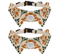 2 Pack Dog Collar with Bowtie, Tropical Orange Floral with Sage Green Stems Soft Pet Cats Necktie for Small Dogs Wedding Birthday Costumes