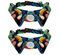 2 Pack Dog Collar with Bowtie, Tropical Palm Leaves Bird Toucan Soft Pet Cats Necktie for Small Dogs Wedding Birthday Costumes