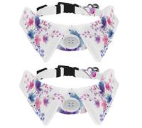 2 Pack Dog Collar with Bowtie, Watercolor Cute Wildflowers Stems and Tiny Leaves Soft Pet Cats Necktie for Small Dogs Wedding Birthday Costumes