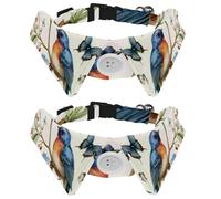 2 Pack Dog Collar with Bowtie, Watercolor Natures Floral Bird and Butterfly Soft Pet Cats Necktie for Small Dogs Wedding Birthday Costumes