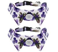 2 Pack Dog Collar with Bowtie, Watercolor Purple Lilac Lavender Flowers Soft Pet Cats Necktie for Small Dogs Wedding Birthday Costumes