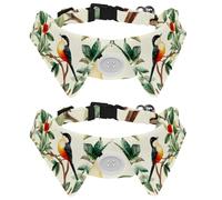 2 Pack Dog Collar with Bowtie, Watercolor Tropical Plant Bird Soft Pet Cats Necktie for Small Dogs Wedding Birthday Costumes