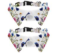 2 Pack Dog Collar with Bowtie, Watercolor Various Wild Flowers Border Soft Pet Cats Necktie for Small Dogs Wedding Birthday Costumes