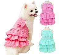 2 Pack Dog Dresses for Small Dogs Girl,Green Pink Girl Dog Clothes Sleeveless with Bow Decor, Cute Summer Cat Dresses for Cats only,Chihuahua Yorkie Clothes for Wedding Birthday (Large, Sundress)