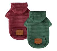 2 Pack Dog Hoodie Sweaters for Small Medium Dogs Warm Dog Clothes for Large Dogs Soft Waffle-Like Laminated Sweatshirt Bulldog (Dark Green+Wine Red, XS (Back: 10.62",Chest: 13.77", Neck: 9.05"))