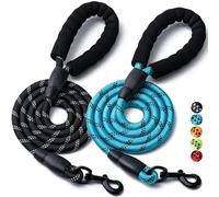 2 Pack Dog Leash, 4/5//6 FT Heavy Duty Nylon Rope Pet Leashes with Comfortable Padded Handle, Reflective Dog Leashes for Small Medium and Large Dogs (6FT-3/8,Black/Blue)