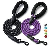 2 Pack Dog Leash, 4/5//6 FT Heavy Duty Nylon Rope Pet Leashes with Comfortable Padded Handle, Reflective Dog Leashes for Small Medium and Large Dogs (4FT-3/8,Black/Purple)