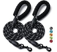 2 Pack Dog Leash, 4/5//6 FT Heavy Duty Nylon Rope Pet Leashes with Comfortable Padded Handle, Reflective Dog Leashes for Small Medium and Large Dogs (4FT-3/8,Black/Black)