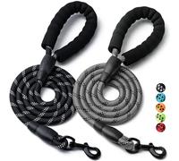 2 Pack Dog Leash, 4/5//6 FT Heavy Duty Nylon Rope Pet Leashes with Comfortable Padded Handle, Reflective Dog Leashes for Small Medium and Large Dogs (6FT-1/2,Black/Grey)