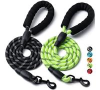 2 Pack Dog Leash, 4/5//6 FT Heavy Duty Nylon Rope Pet Leashes with Comfortable Padded Handle, Reflective Dog Leashes for Small Medium and Large Dogs (4FT-3/8,Black/Green)