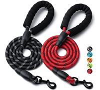 2 Pack Dog Leash, 4/5//6 FT Heavy Duty Nylon Rope Pet Leashes with Comfortable Padded Handle, Reflective Dog Leashes for Small Medium and Large Dogs (6FT-3/8,Black/Red)