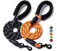 2 Pack Dog Leash, 4/5//6 FT Heavy Duty Nylon Rope Pet Leashes with Comfortable Padded Handle, Reflective Dog Leashes for Small Medium and Large Dogs (4FT-3/8,Black/Orange)