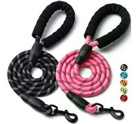 2 Pack Dog Leash, 4/5//6 FT Heavy Duty Nylon Rope Pet Leashes with Comfortable Padded Handle, Reflective Dog Leashes for Small Medium and Large Dogs (6FT-3/8,Black/Pink)