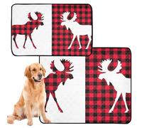 2 Pack Dog Mats Muddy Paw Washable Non-Slip Car Mats 24x36+36x42 Inch Check Moose Buffalo